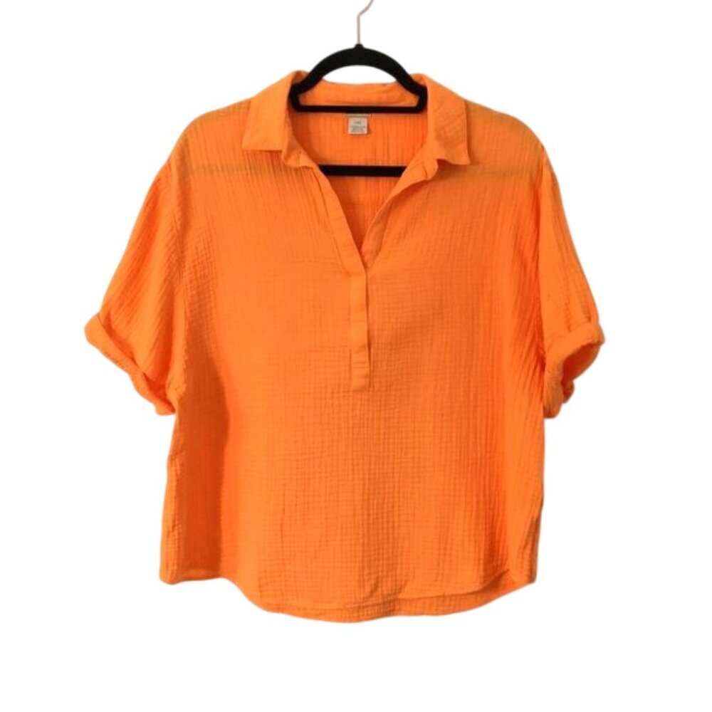 Magaschoni 100% Cotton Gauzy Short Sleeve Top Orange Size L